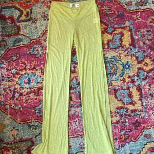 Tiger Mist Neon Green Charteuse Flared Mesh Pants w/ Side Slits Size Women's XS